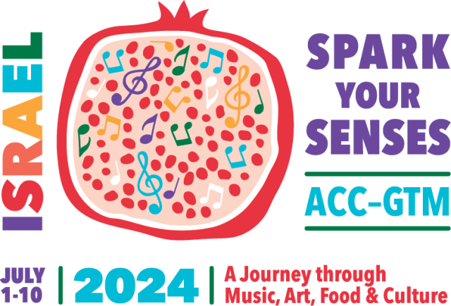 ISRAEL: Spark Your Senses. ACC-GTM Journey Through Music, Art, Food & Culture. July 1-10, 2024 with a colorful pomegranate 