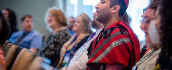 Cantor David Fair in red tallit 